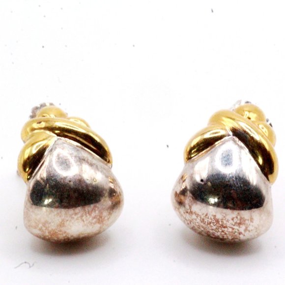 Contemporary QVC Sterling Silver Two Tone Vermeil Post Earrings - Picture 6 of 7